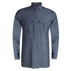 Saint Laurent Paris Grey Checkered Linen Long Sleeve Button Front Shirt S