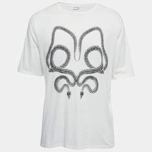 Saint Laurent Paris Off-White Snake Print Cotton Crew Neck Surf Fit T-Shirt S