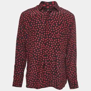 Saint Laurent Paris Black/Red Polka Dot Print Silk Button Front Full Sleeve Shirt M