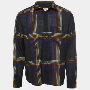 Saint Laurent Black Striped Wool Button Front Full Sleeve Shirt M