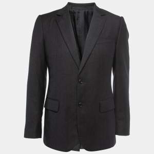 Saint Laurent Black Grey Wool Single Breasted Blazer M