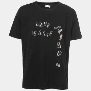 Saint Laurent Paris Black Logo Print Cotton Crew Neck Half Sleeve T-Shirt XL
