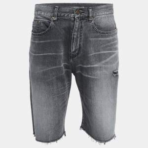 Saint Laurent Grey Washed Denim Shorts L Waist 34"