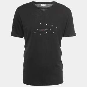 Saint Laurent Paris Black Stars Archive Logo Print Cotton Crew Neck T-Shirt M