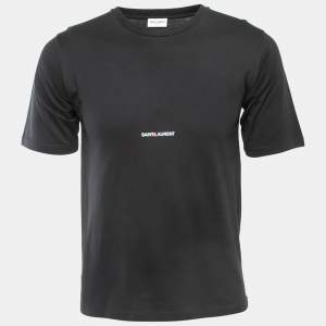Saint Laurent Black Washed Logo Print Crew Neck Half Sleeve T-Shirt S
