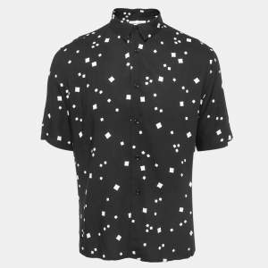Saint Laurent Black Printed Viscose Short Sleeve Shirt M