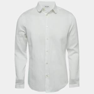 Saint Laurent White Striped Cotton Shirt L