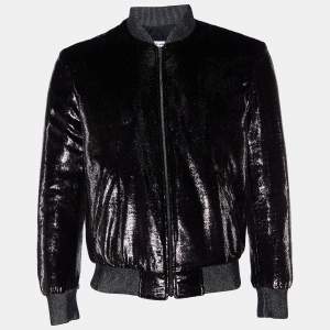 Saint Laurent Paris Black Metallic Lame Bomber Jacket M