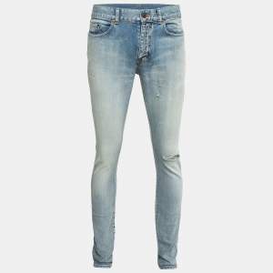 Saint Laurent Blue Ripped Denim Slim Fit Jeans M Waist 34''