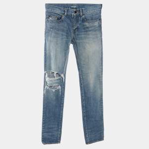 Saint Laurent Paris Blue Denim Distressed Skinny Jeans S/Waist 31"
