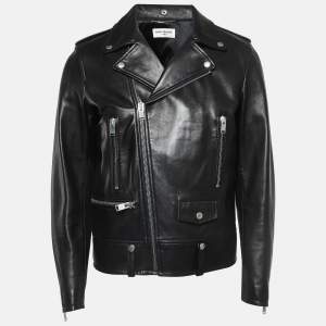 Saint Laurent Paris Black Leather Zipper Detail Riders Jacket XL