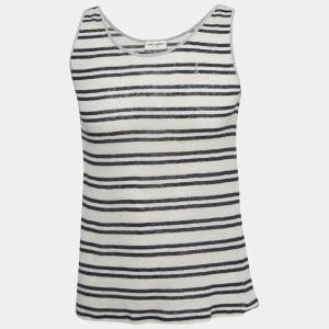 Saint Laurent Grey Striped Linen Jersey Tank T-Shirt S
