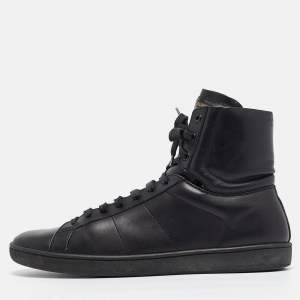 Saint Laurent Black Leather High Top Sneakers Size 43