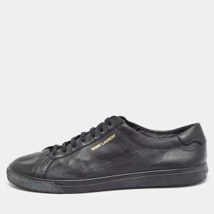 Saint Laurent Black Leather Court Classic Lace Up Sneakers Size 47