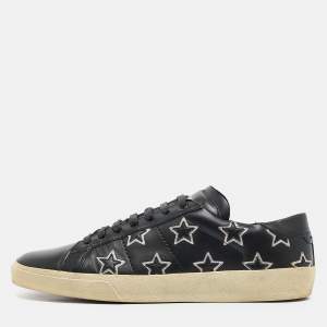 Saint Laurent Black Leather Court Classic Star Low Top Sneakers Size 44