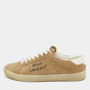 Saint Laurent Beige Leather and Suede Court Classic Lace Up Sneakers Size 43