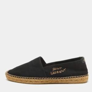 Saint Laurent Black Canvas Logo Embroidered Espadrilles Size 41.5