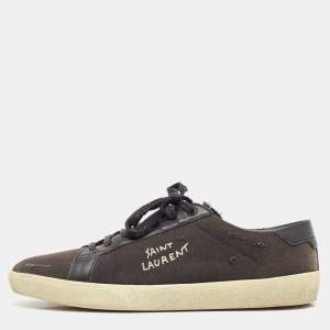 Saint Laurent Black Distressed Canvas Court Classic Sneakers Size 45