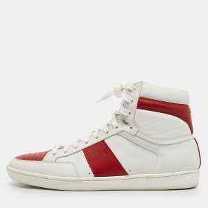 Saint Laurent White/Red Leather and Suede High Top Sneakers Size 42