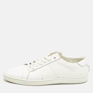 Saint Laurent White Leather Lace Up Sneakers Size 42