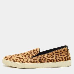 Saint Laurent Brown/Black Calf Hair and Leather Slip On Sneakers Size 44