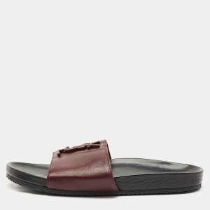 Saint Laurent Burgundy Leather Joan Flat Slides Size 41