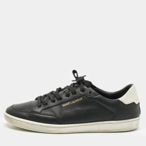 Pre Owned Saint Laurent Black/White Leather Court Classic Lace Up Sneakers Size 43