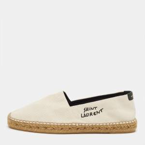 Pre Owned Saint Laurent Cream Canvas Logo Embroidered Espadrille Flats Size 42