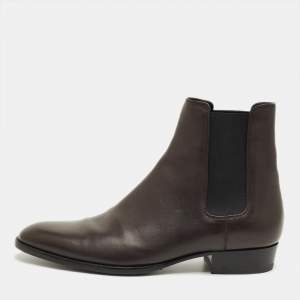 Pre Owned Saint Laurent Brown Leather Wyatt Chelsea Boots Size 42