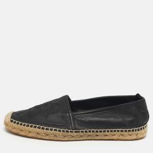 مملوكة مسبقًا Saint Laurent Cassandre Size 41 Black Leather Espadrille Flat
