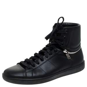 حذاء رياضي سان لوران باريس بحافة مرتفعة جلد أسود مقاس 41.5