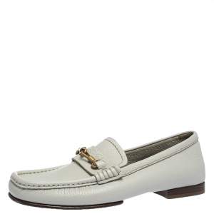 Saint Laurent Paris Off-white Leather Hook Detail Loafers Size 41