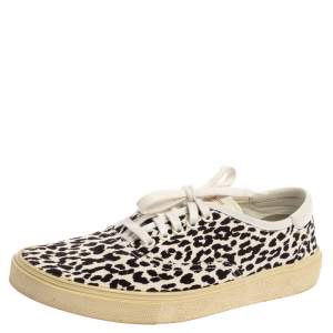 Saint Laurent White/Black Leopard Print Canvas Venice Low Top Sneakers Size 43
