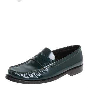 Saint Laurent Green Leather Penny Slip On Loafers Size 42