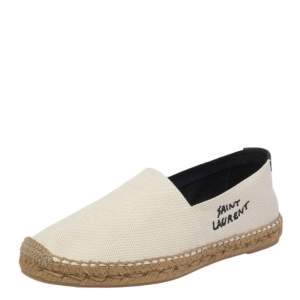 Saint Laurent Paris Off-White Canvas Embroidered Espadrille Flats Size 41