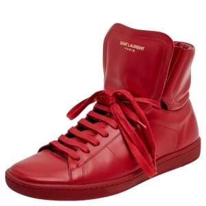 Saint Laurent Red Leather Signature Court Classic SL/01H High Top Sneakers Size 41