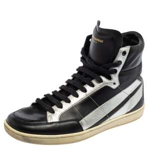 Saint Laurent Black/Silver Leather Star High Top Sneakers Size 42