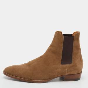 Saint Laurent Brown Suede And Stretch Band Chelsea Ankle Boots Size 42