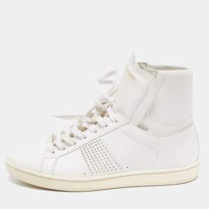 Saint Laurent White Leather Studded High Top Sneakers Size 40