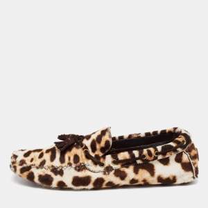 Saint Laurent Tri-Color Animal Print Calf Hair Tassel Bow Loafers Size 43
