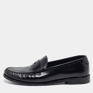 Saint Laurent Black Leather Monogram Penny Loafers Size 44