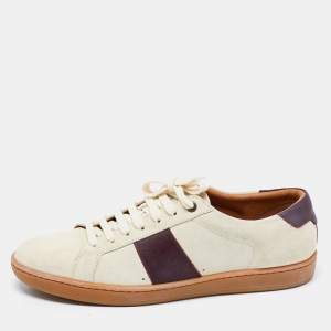 Saint Laurent Grey/Brown Suede And Leather Lace Up Sneakers Size 41 