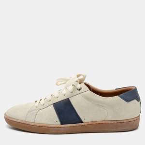 Saint Laurent Grey Suede And Leather Lace Up Sneakers Size 41.5