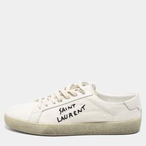 Saint Laurent Off-White Canvas Logo Court Classic Low-Top Sneakers Size 40
