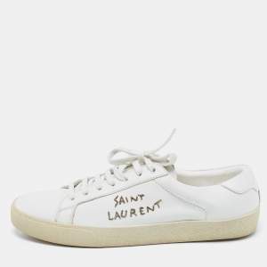 Saint Laurent White Leather Court Classic Lace Up  Sneakers  Size 41