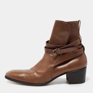 Saint Laurent Light Brown Leather Ankle Boots Size 46
