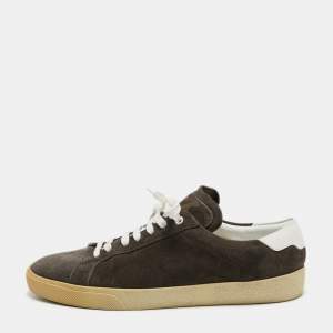 Saint Laurent Dark Grey Suede Court Classic Low Top Sneakers Size 44