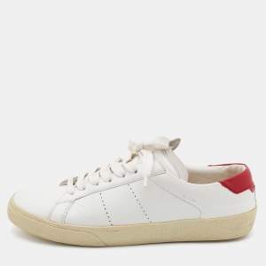 Saint Laurent White/Red Leather Low Top Sneakers Size 38