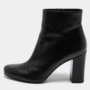 Pre Owned Saint Laurent Black Leather Ankle Boots Size 38