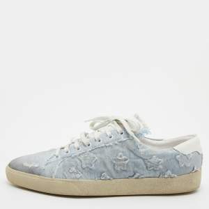 Saint Laurent Blue/White Denim and Leather Star Low Top Sneakers Size 45